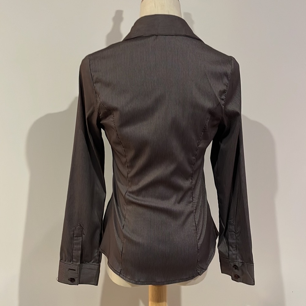 Scarlet brown striped frilled front shirt - Picture 5 of 9